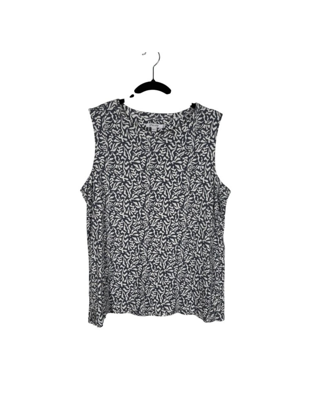 Chicos Women Sz 3 US XL Gray Printed Cotton Pullover Reef Button Detail Tank Top